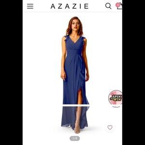 NWT Azazie Steel Blue Bridesmaid Dress, Strappy A-line Floor Length
